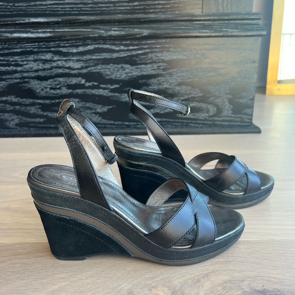 Coach Suede & Leather Black Sandals.